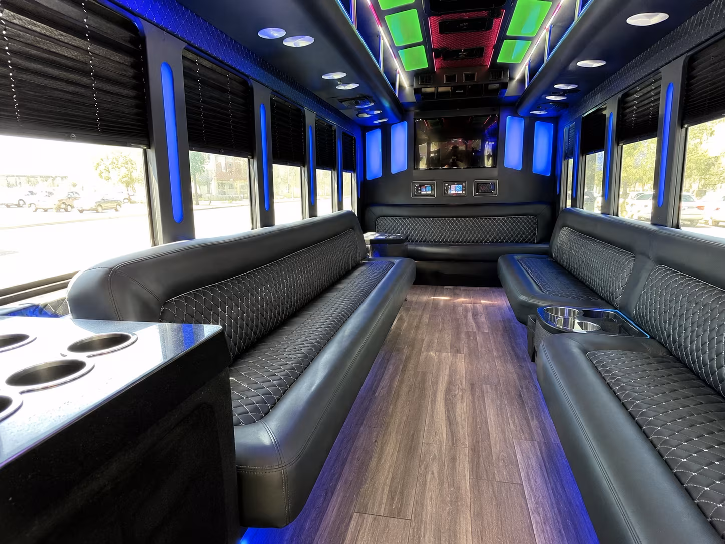 clifton 15 passenger party bus inside